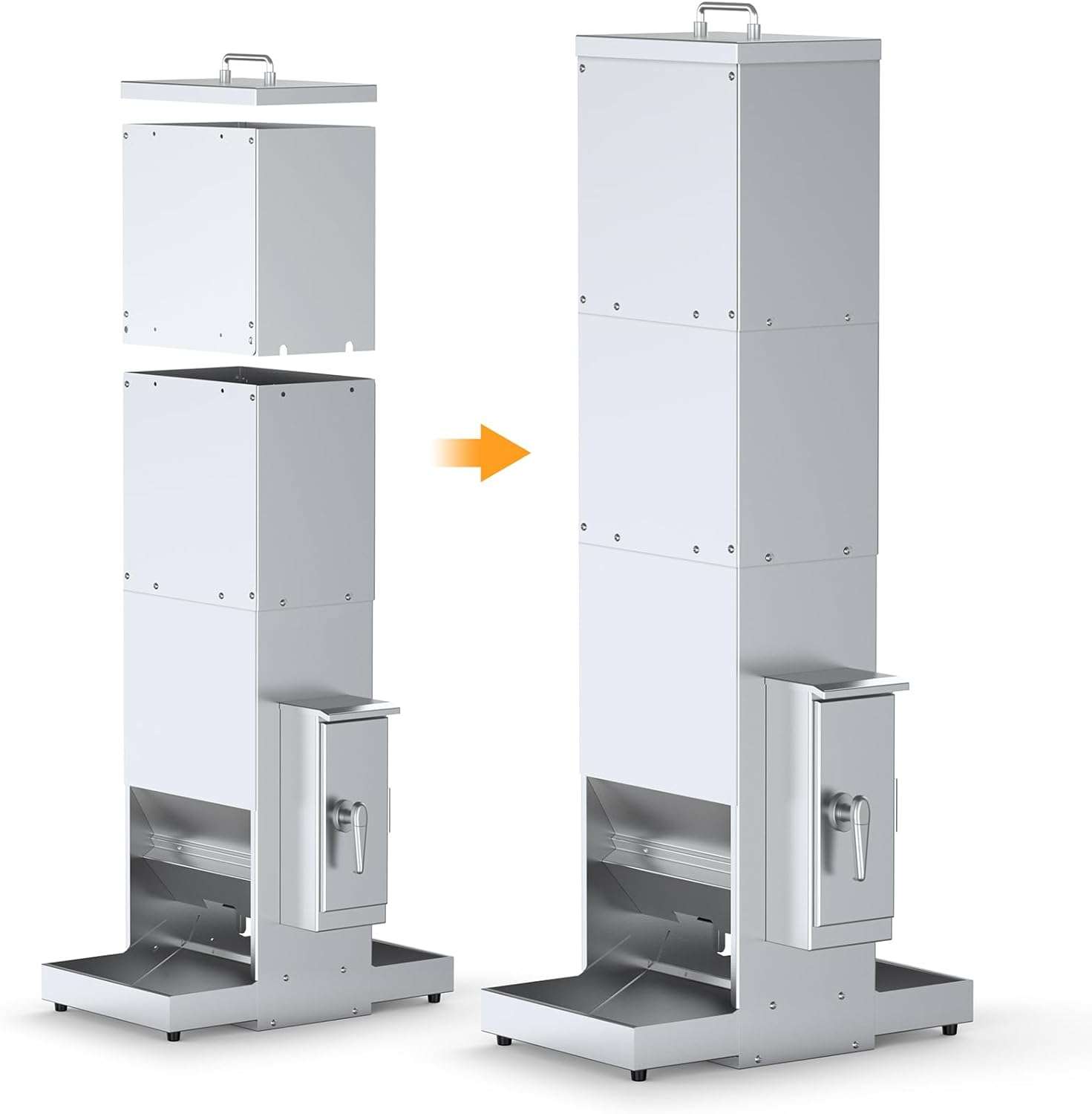 Comedero automatico programable de acero inoxidable para perros grandes de 15 kg instalado en pared.