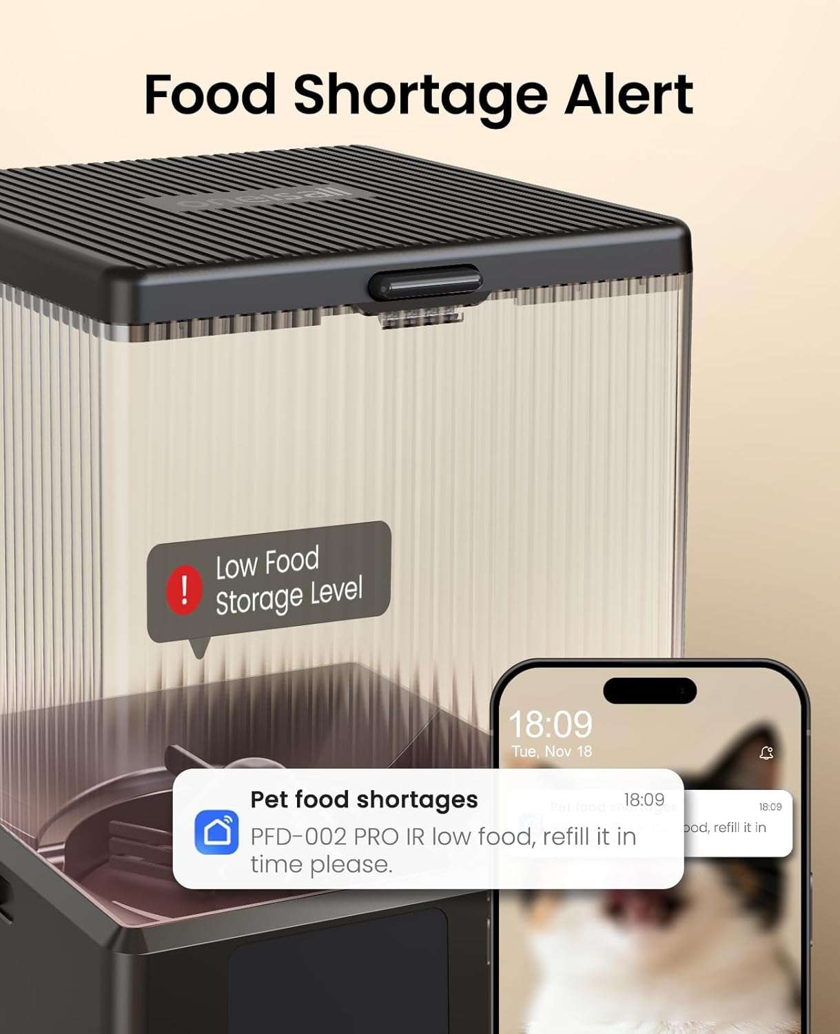 Comedero inteligente blanco con doble plato de acero inoxidable y conexion WiFi 5G capacidad 2.2 kg para dos gatos o perros pequeños.