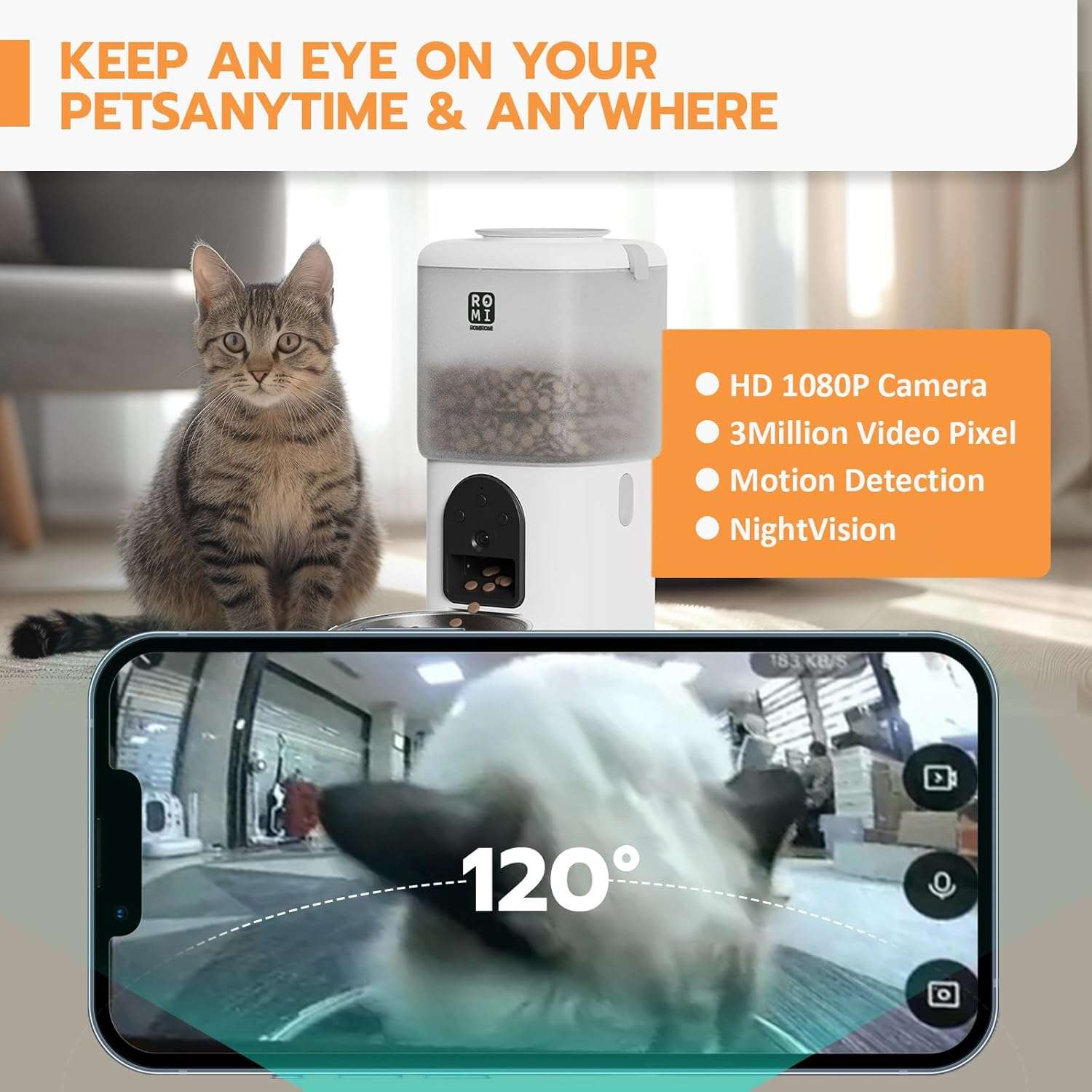 Kit de 2 kg y 2.5L con WiFi 5G y camara HD. Programacion por app, audio en tiempo real y filtracion de agua superior para la salud de gatos y perros pequeños.