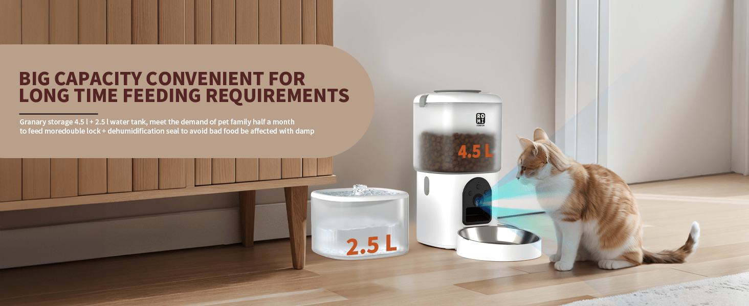 Kit de 2 kg y 2.5L con WiFi 5G y camara HD. Programacion por app, audio en tiempo real y filtracion de agua superior para la salud de gatos y perros pequeños.