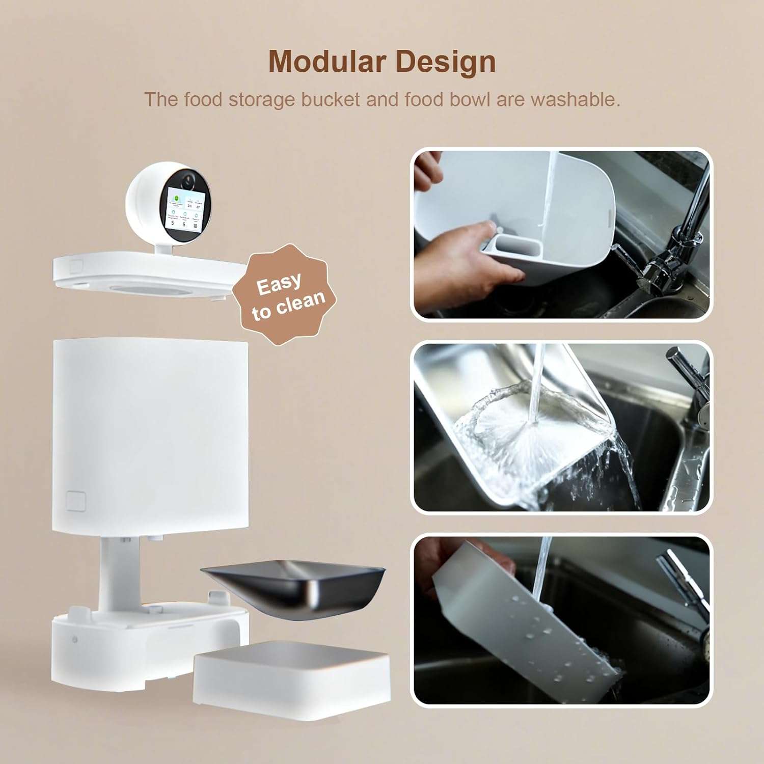 Comedero inteligente blanco con camara giratoria 2K pantalla IPS frontal y plato de acero inoxidable capacidad 2.5 kg con conexion WiFi 5G.