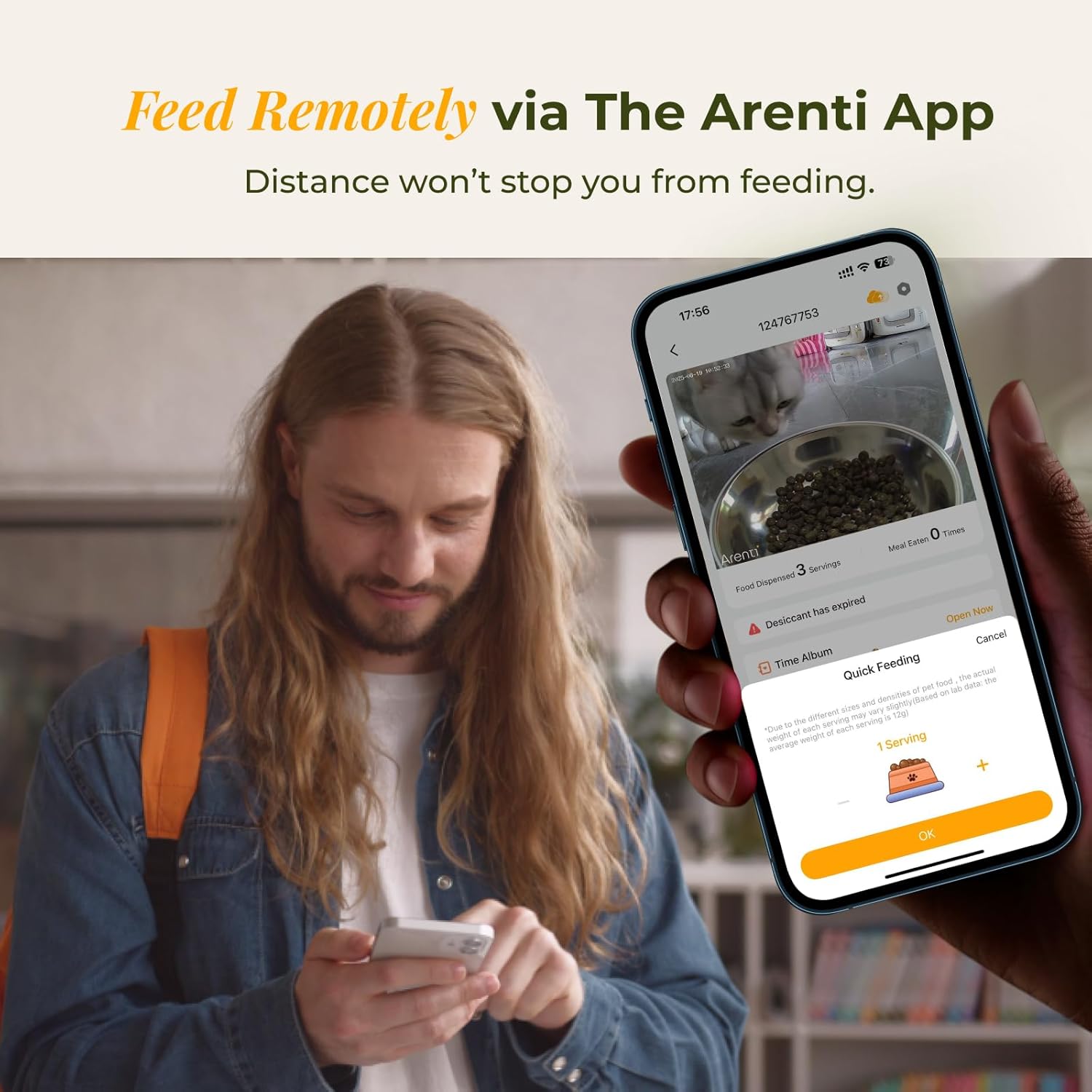 Comedero inteligente blanco con camara 2K gran angular plato de acero inoxidable y conexion WiFi 5G capacidad 2 kg para mascotas.
