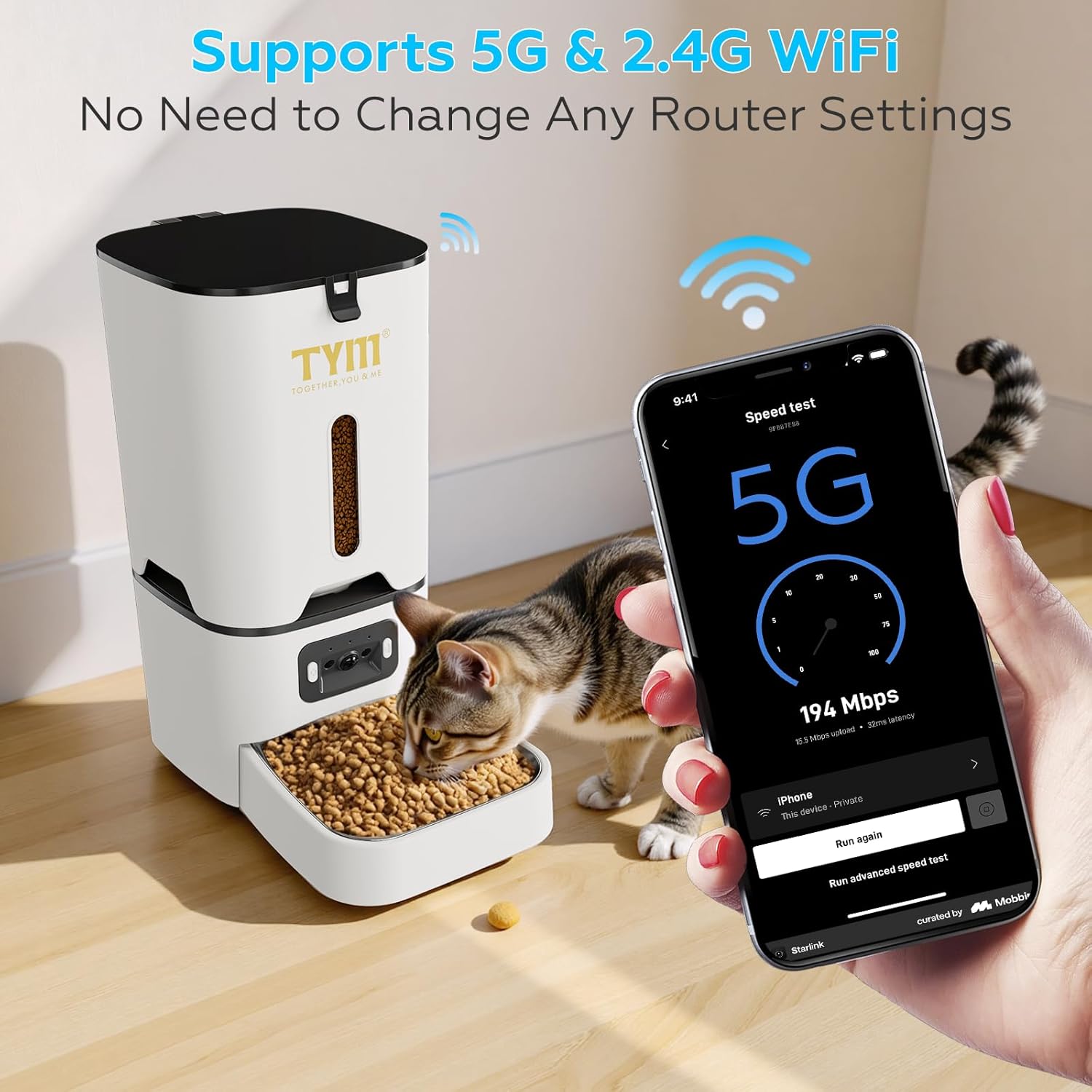 Comedero inteligente blanco con camara HD gran angular y plato inclinado de acero inoxidable capacidad 3.2 kg con conexion WiFi 5G.