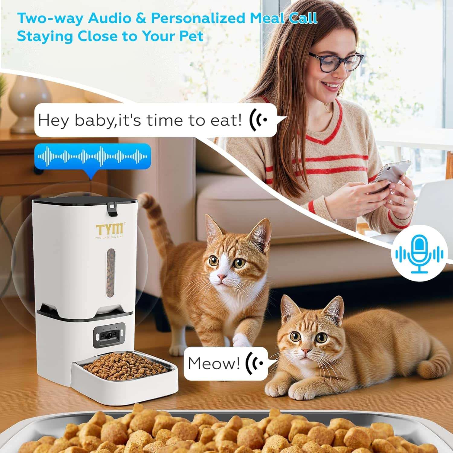 Comedero inteligente blanco con camara HD gran angular y plato inclinado de acero inoxidable capacidad 3.2 kg con conexion WiFi 5G.