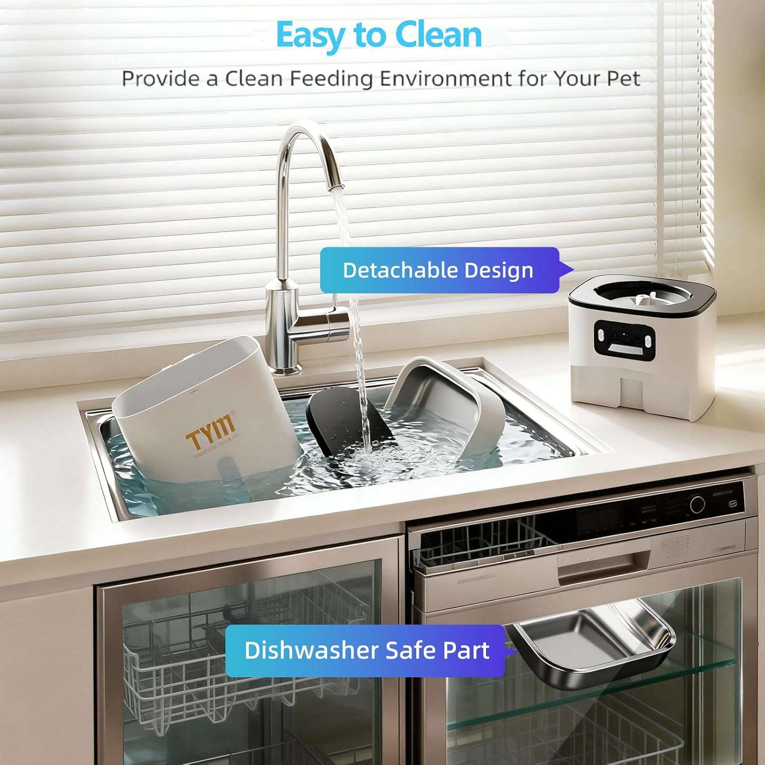 Comedero inteligente blanco con camara HD gran angular y plato inclinado de acero inoxidable capacidad 3.2 kg con conexion WiFi 5G.