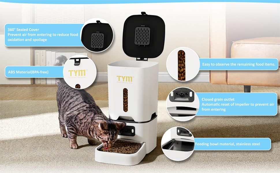 Comedero inteligente blanco con camara HD gran angular y plato inclinado de acero inoxidable capacidad 3.2 kg con conexion WiFi 5G.