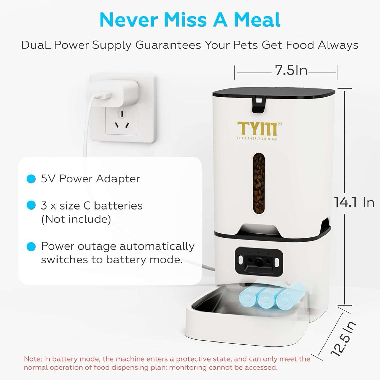 Comedero inteligente blanco con camara HD gran angular y plato inclinado de acero inoxidable capacidad 3.2 kg con conexion WiFi 5G.