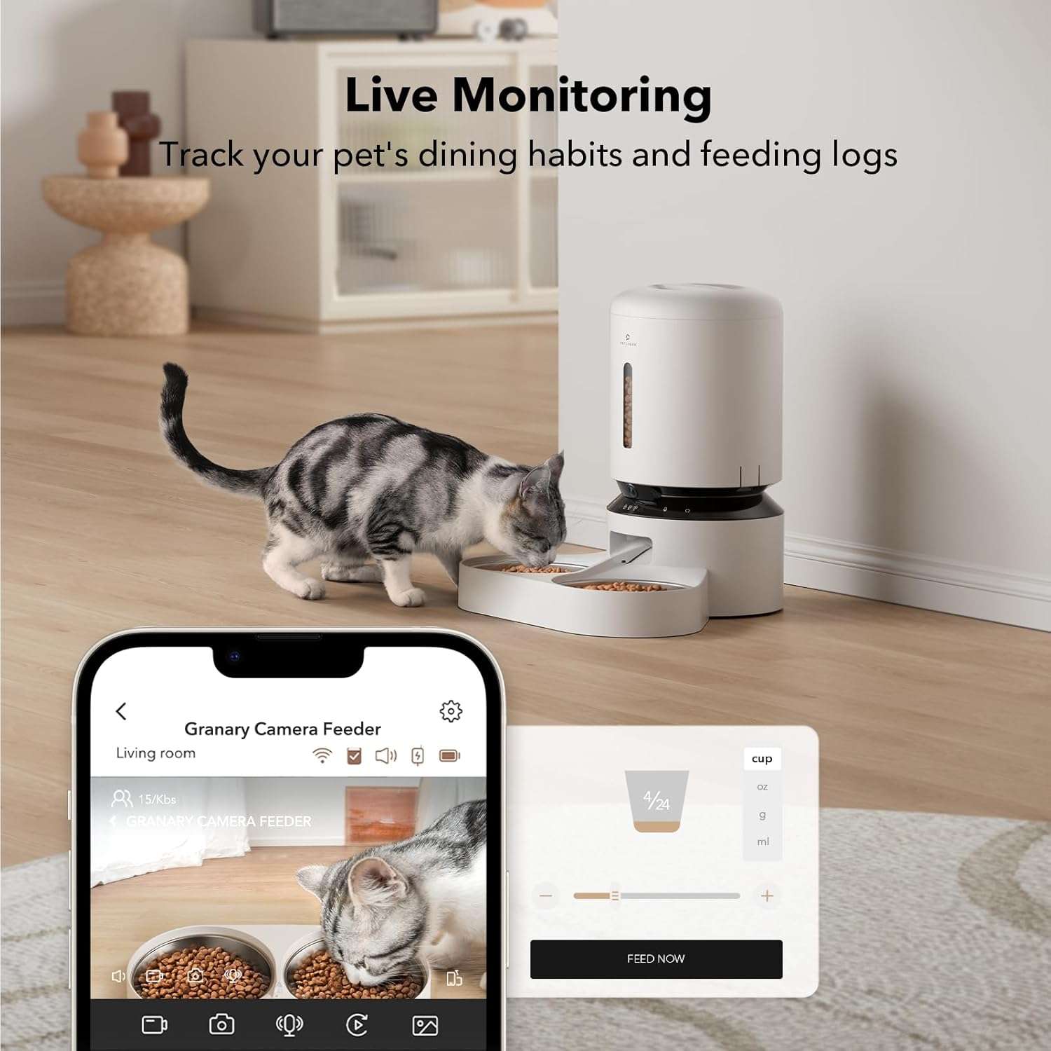 Comedero Automatico WiFi 5G con Camara HD 1080P Inteligente 2.3 kg para Gatos y Perros - Imagen 6
