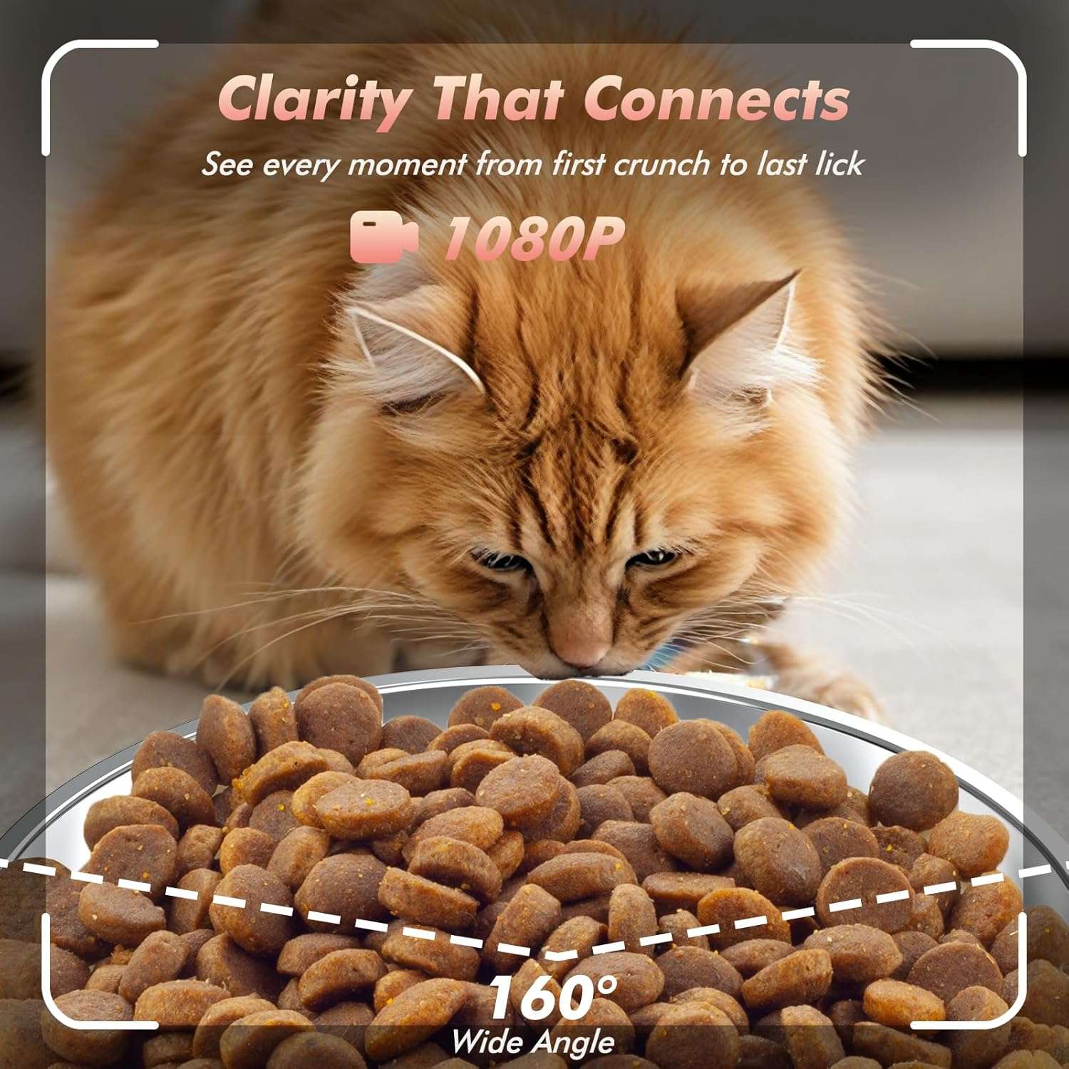 Comedero inteligente blanco de 2.3 kg con camara HD 1080P audio bidireccional y conexion WiFi 5G para monitoreo remoto de mascotas.