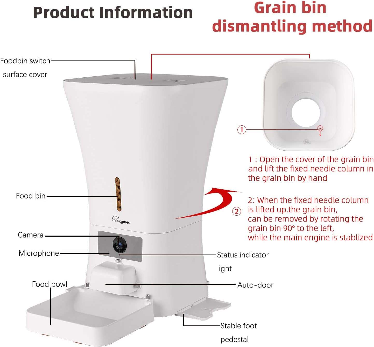 Comedero inteligente blanco de 5 kg con camara HD 1080P audio bidireccional y conexion WiFi 5G para vigilancia de perros y gatos.