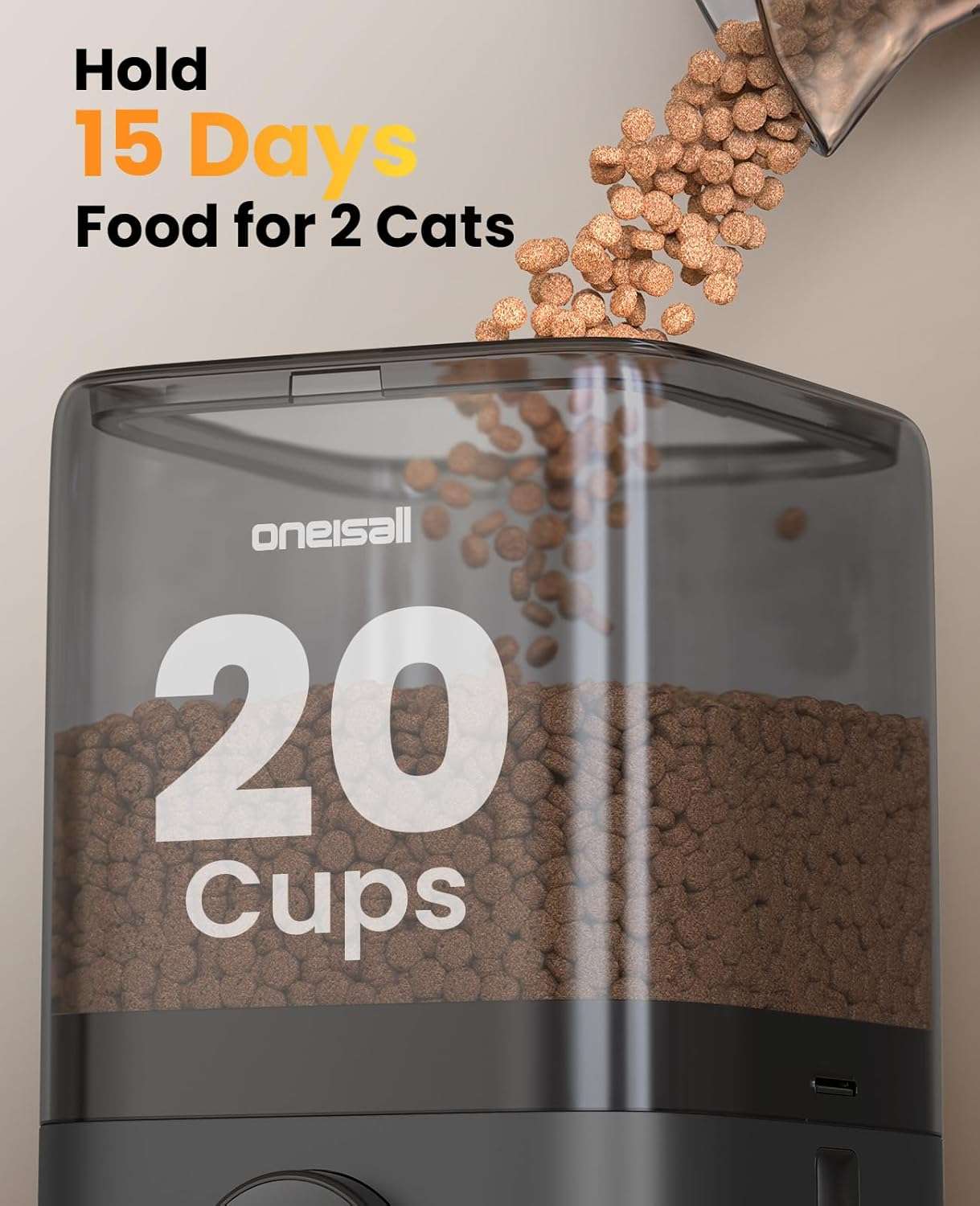 Comedero inteligente blanco inalambrico de 2.3 kg con doble plato de acero inoxidable y conexion WiFi para dos gatos y perros.