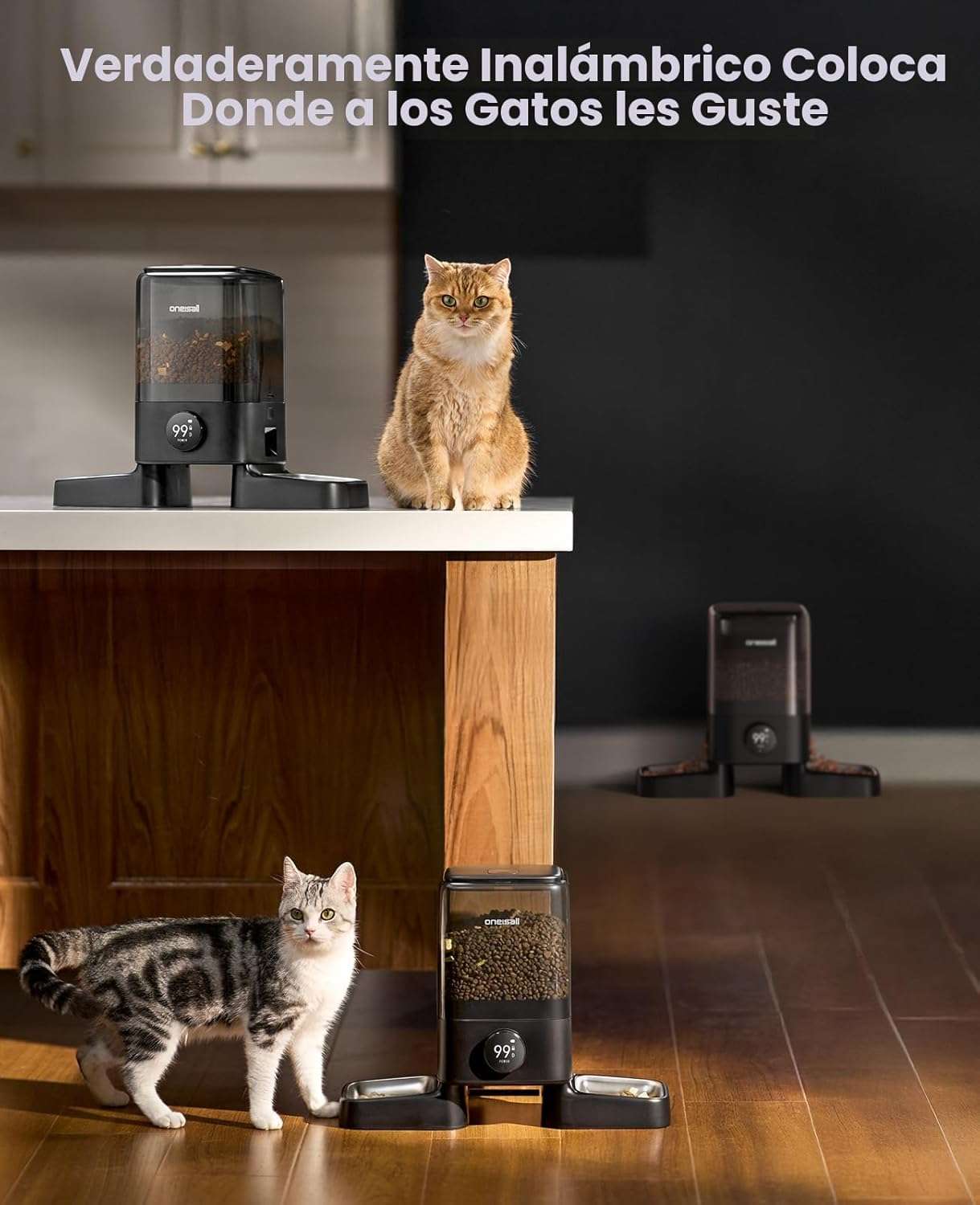 Comedero inteligente blanco inalambrico de 2.3 kg con doble plato de acero inoxidable y conexion WiFi para dos gatos y perros.