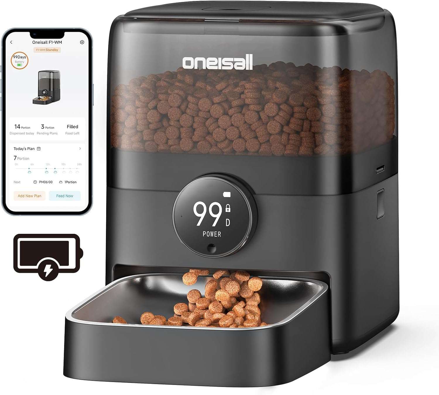 Comedero inteligente blanco inalambrico para gatos de 1.3 kg con conexion WiFi y bateria recargable de 100 dias de duracion.
