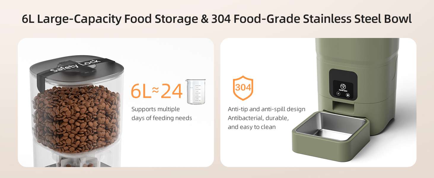 Comedero inteligente blanco programable de 2.7 kg con plato de acero inoxidable y conexion WiFi para mascotas.