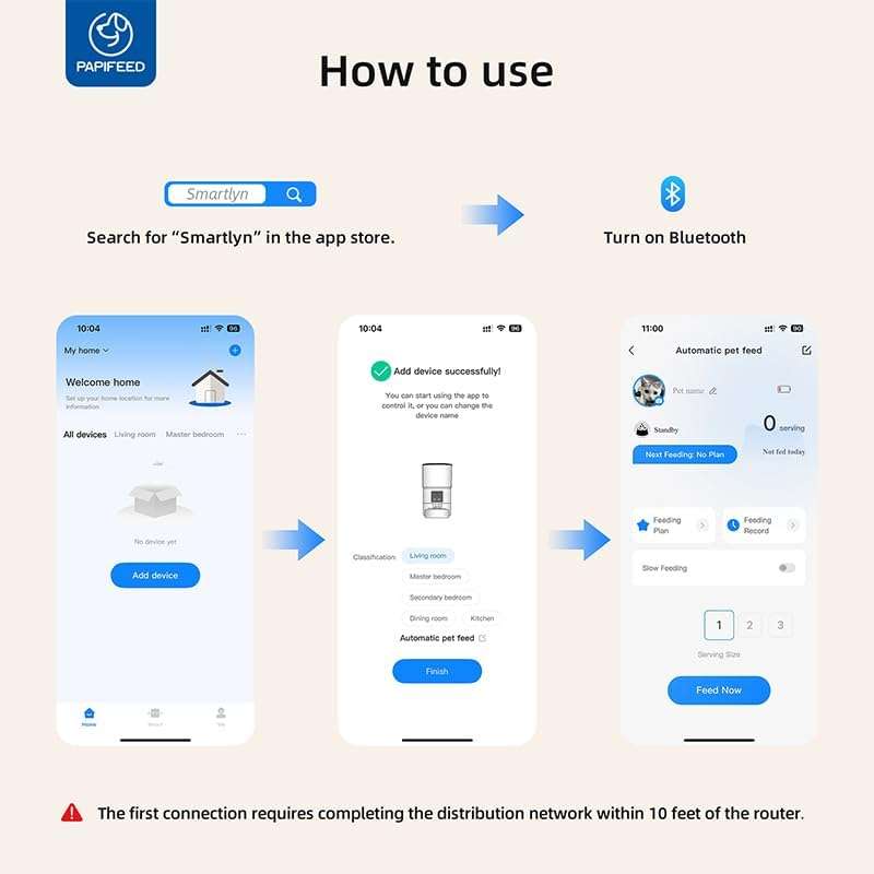 Comedero inteligente blanco programable de 2.7 kg con plato de acero inoxidable y conexion WiFi para mascotas.