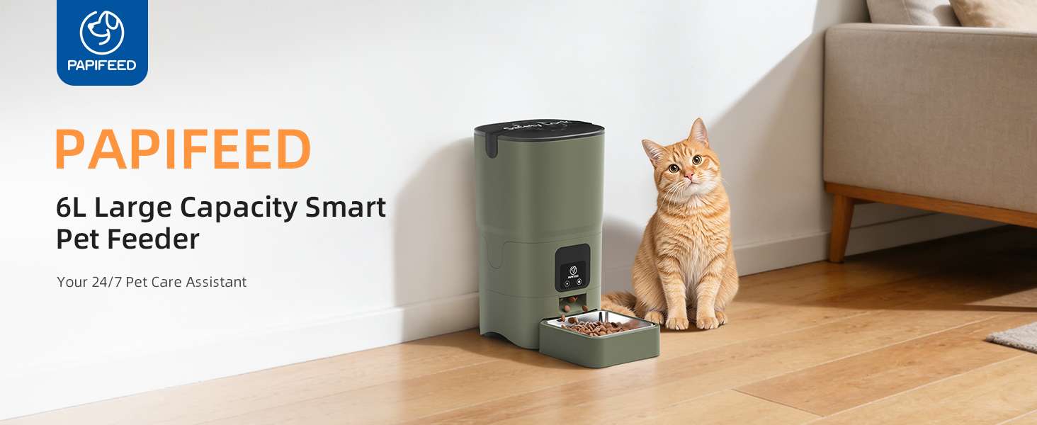 Comedero inteligente blanco programable de 2.7 kg con plato de acero inoxidable y conexion WiFi para mascotas.