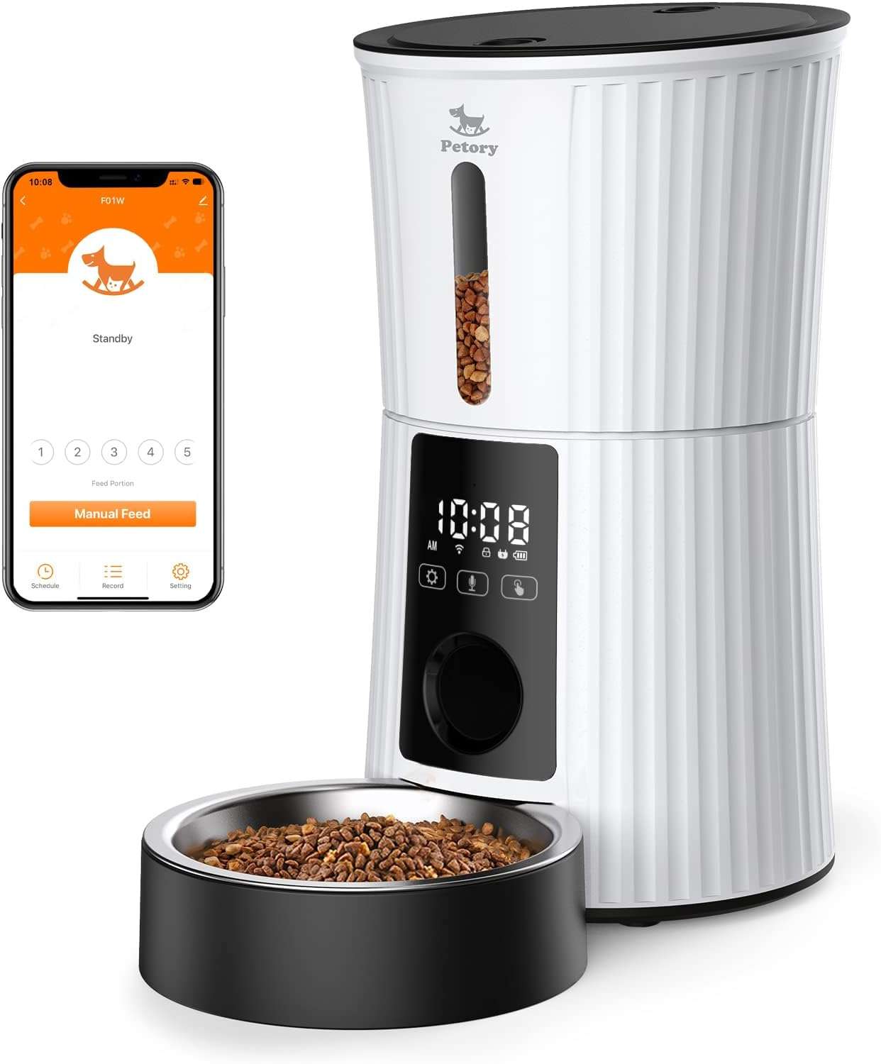 Comedero inteligente blanco para mascotas con plato de acero inoxidable capacidad 2 kg y conexion WiFi programable mediante aplicacion Smartlife.