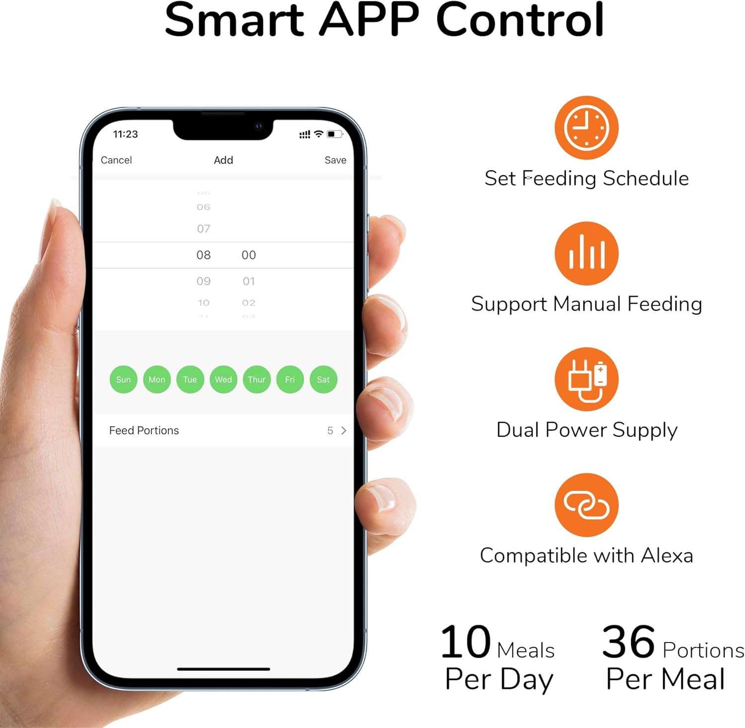 Comedero inteligente blanco para dos gatos con platos de acero inoxidable 304 capacidad 2 kg y conexion WiFi compatible con Smartlife.