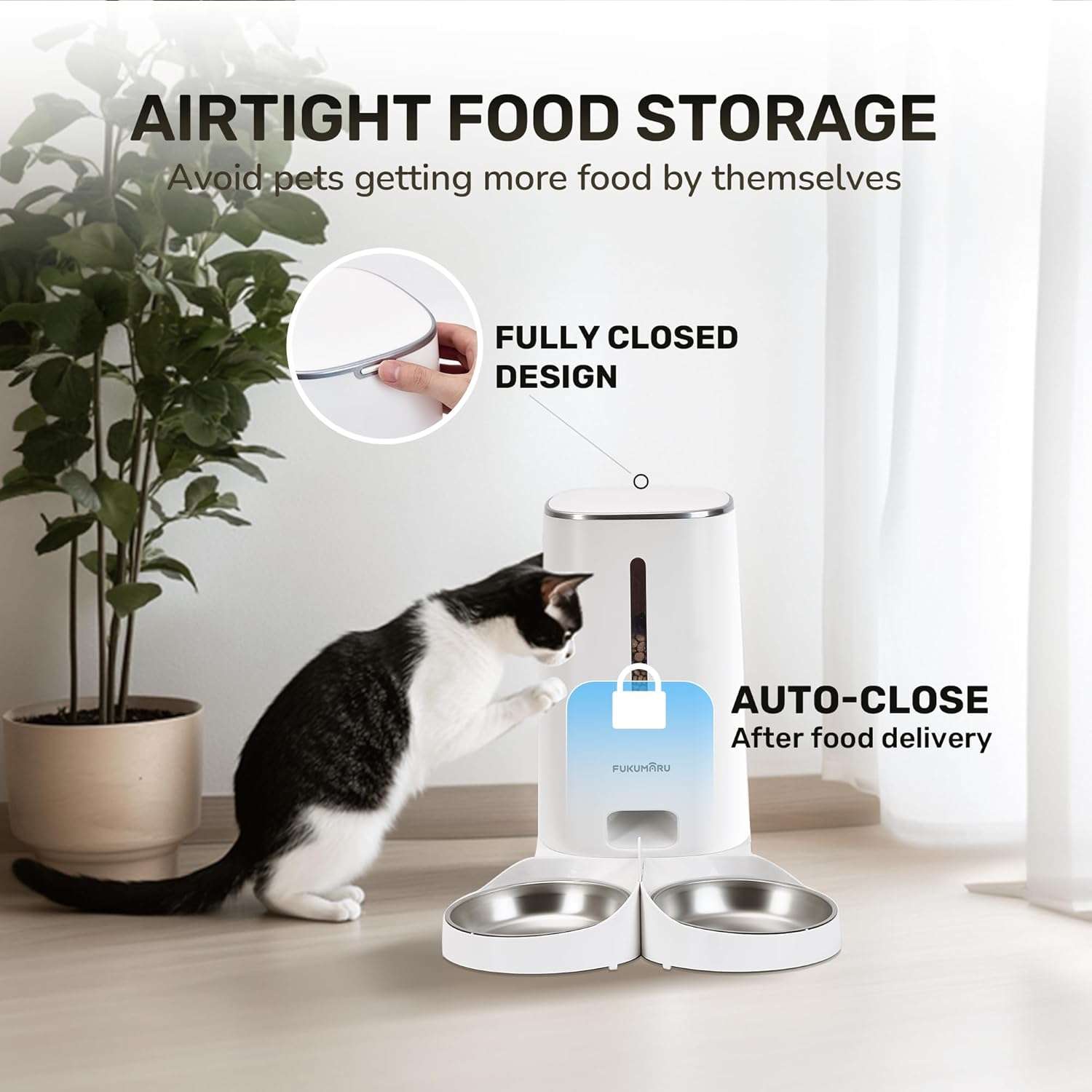 Comedero inteligente blanco para dos gatos con platos de acero inoxidable 304 capacidad 2 kg y conexion WiFi compatible con Smartlife.