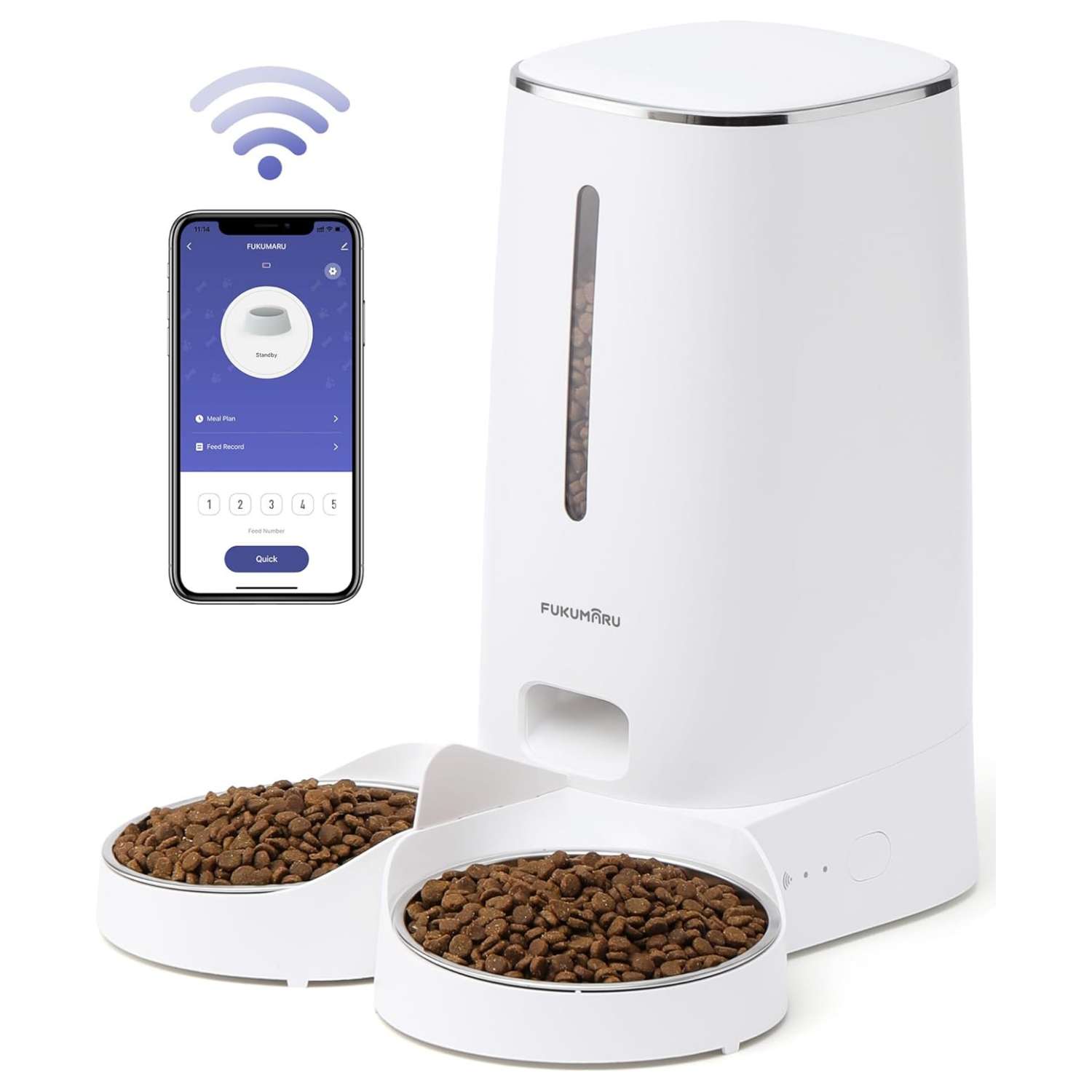 Comedero inteligente blanco para dos gatos con platos de acero inoxidable 304 capacidad 2 kg y conexion WiFi compatible con Smartlife.