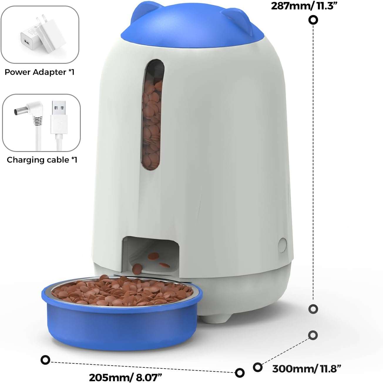 Comedero inteligente blanco para gatos y perros pequeños con conexion WiFi capacidad 1.3 kg sistema anti humedad y respaldo por bateria.