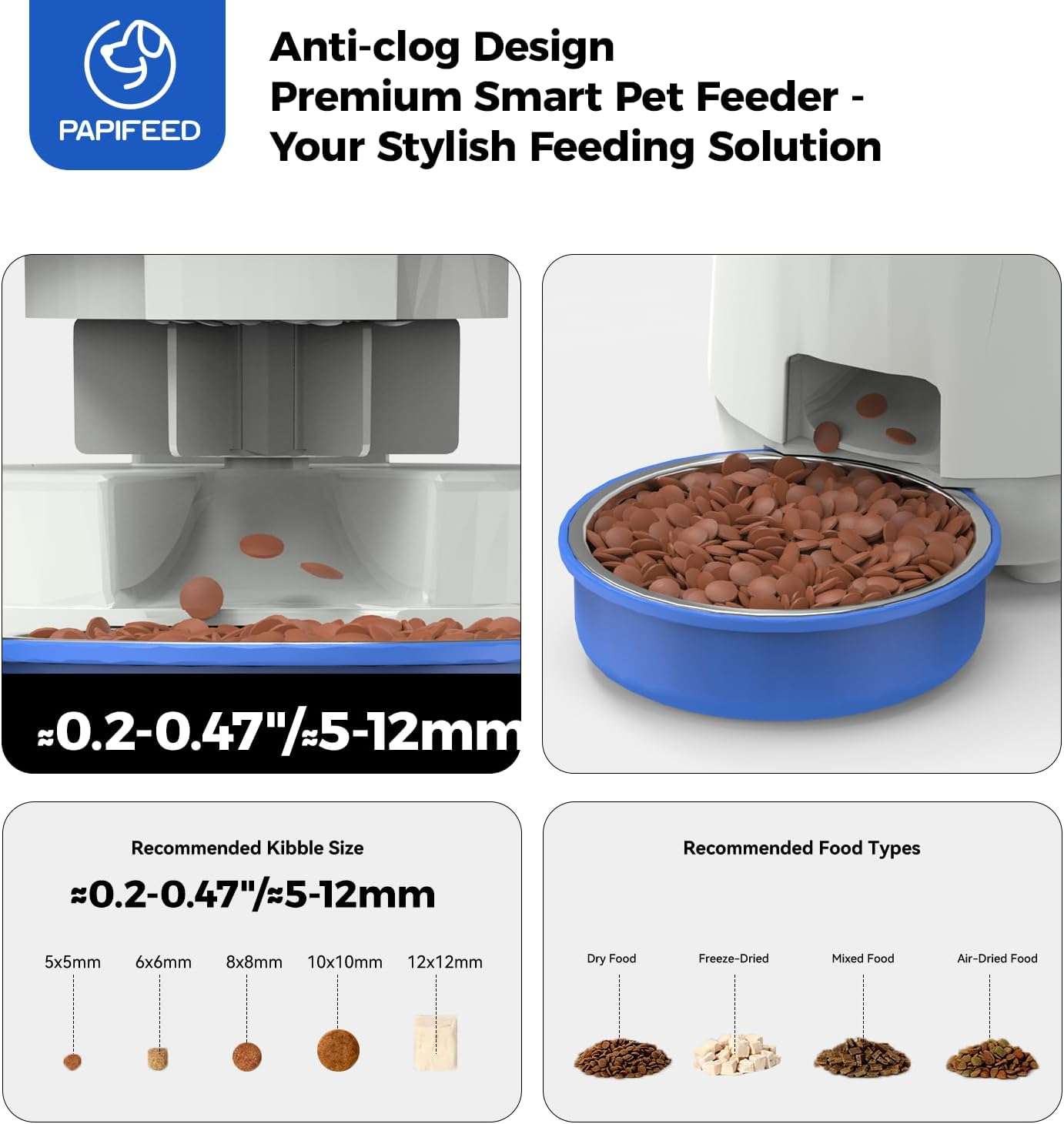 Comedero inteligente blanco para gatos y perros pequeños con conexion WiFi capacidad 1.3 kg sistema anti humedad y respaldo por bateria.