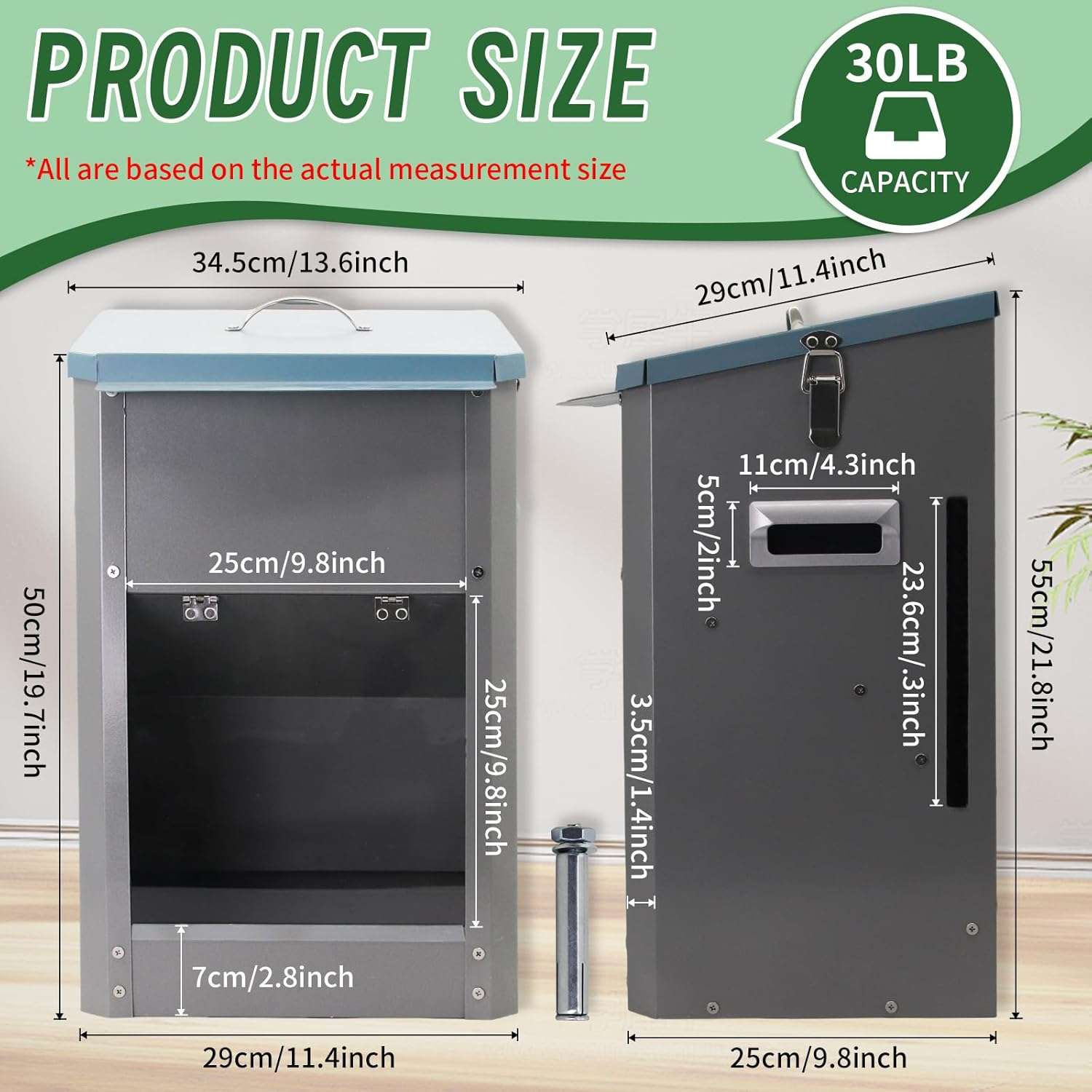 Comedero automatico por gravedad de acero galvanizado para perros grandes con puerta transparente y capacidad 11kg.