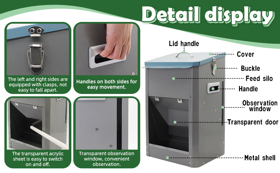 Comedero automatico por gravedad de acero galvanizado para perros grandes con puerta transparente y capacidad 11kg.