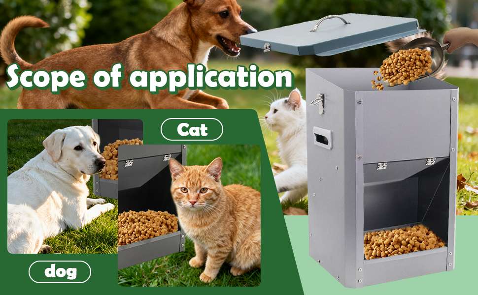 Comedero automatico por gravedad de acero galvanizado para perros grandes con puerta transparente y capacidad 11kg.