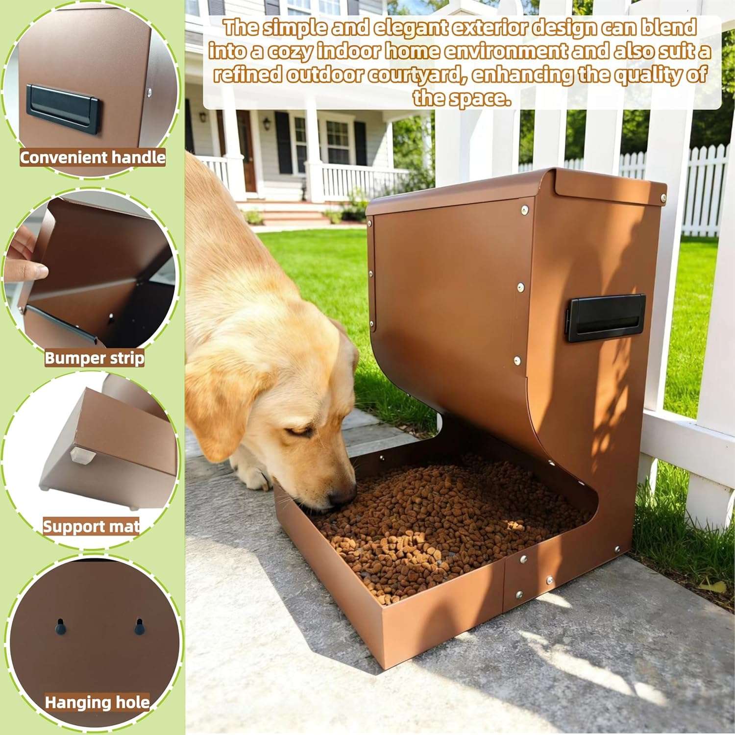 Comedero metalico por gravedad para perros grandes capacidad 7 kg de acero galvanizado para exterior medidas 30x17x40 cm.
