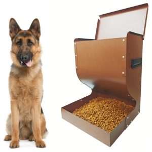 Comedero metalico por gravedad para perros grandes capacidad 7 kg de acero galvanizado para exterior medidas 30x17x40 cm.