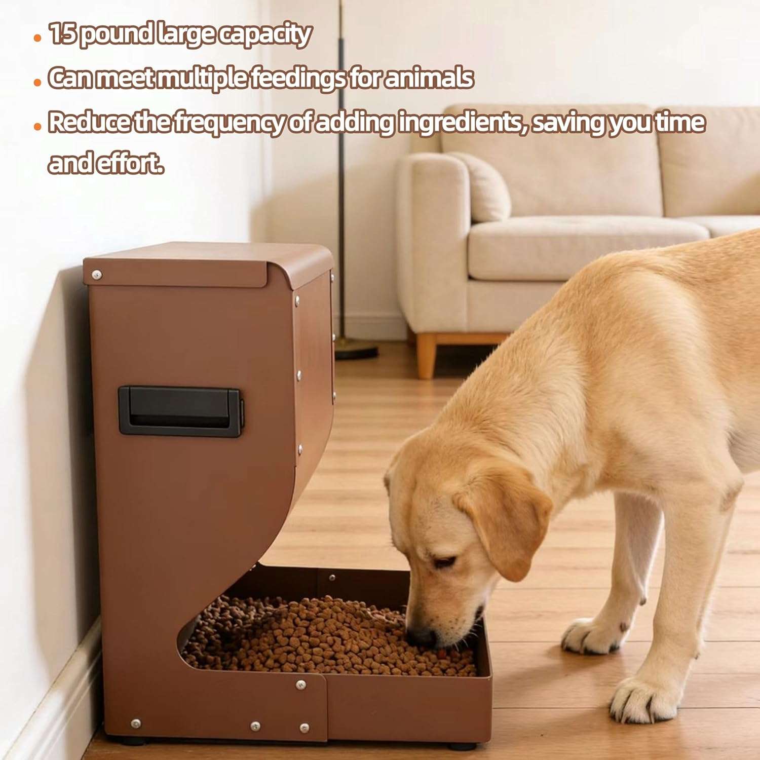 Comedero metalico por gravedad para perros grandes capacidad 7 kg de acero galvanizado para exterior medidas 30x17x40 cm.