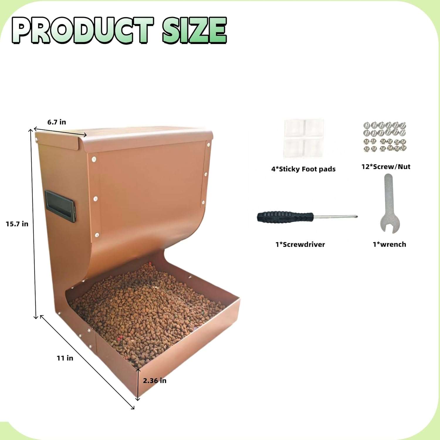 Comedero metalico por gravedad para perros grandes capacidad 7 kg de acero galvanizado para exterior medidas 30x17x40 cm.