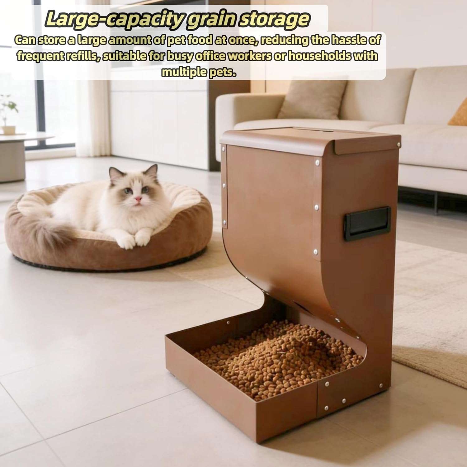 Comedero metalico por gravedad para perros grandes capacidad 7 kg de acero galvanizado para exterior medidas 30x17x40 cm.