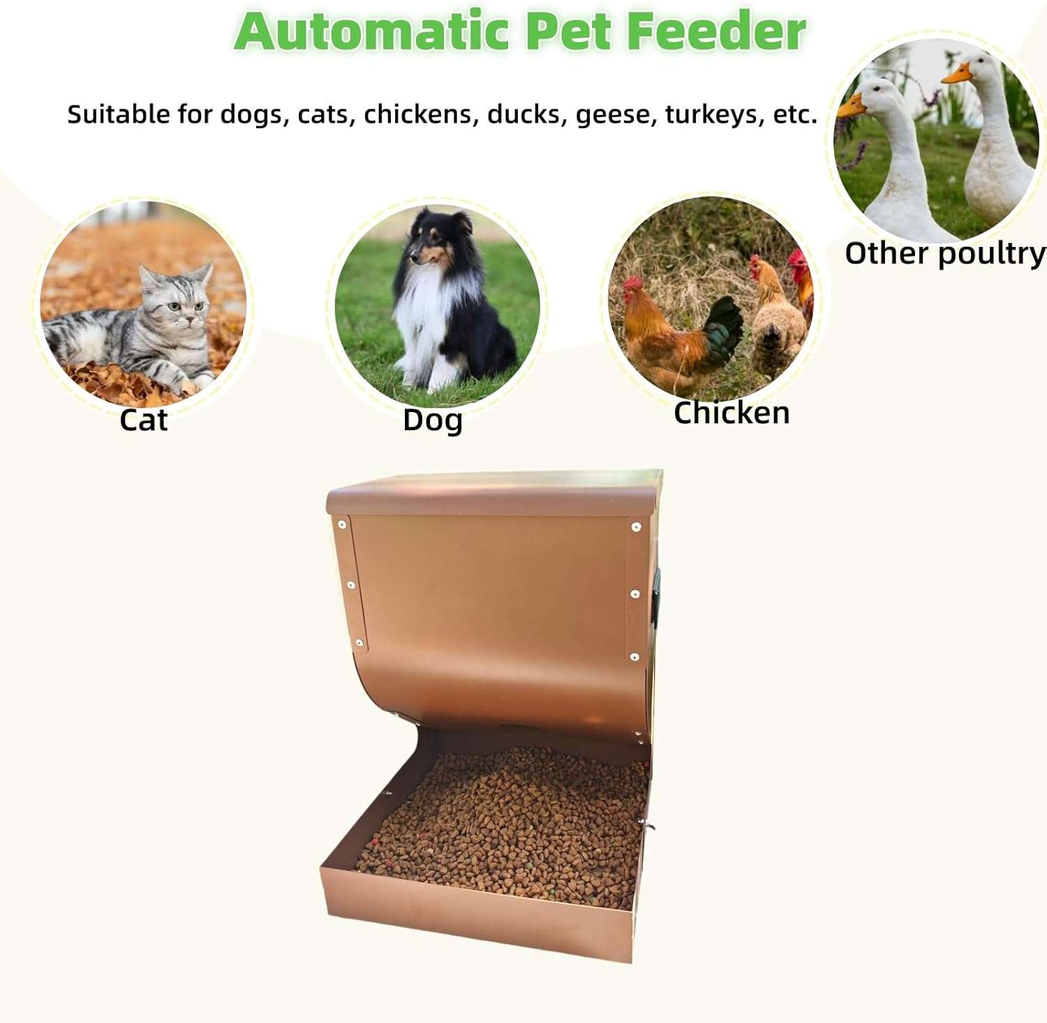 Comedero metalico por gravedad para perros grandes capacidad 7 kg de acero galvanizado para exterior medidas 30x17x40 cm.