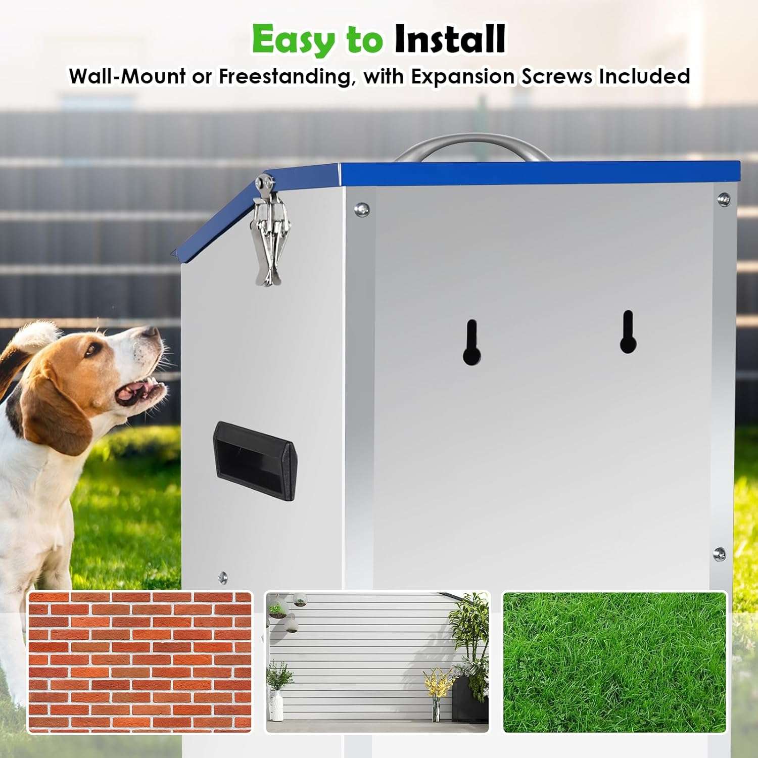 Comedero automatico por gravedad para perros grandes en acero galvanizado capacidad 11 kg y 22 kg con puerta transparente.