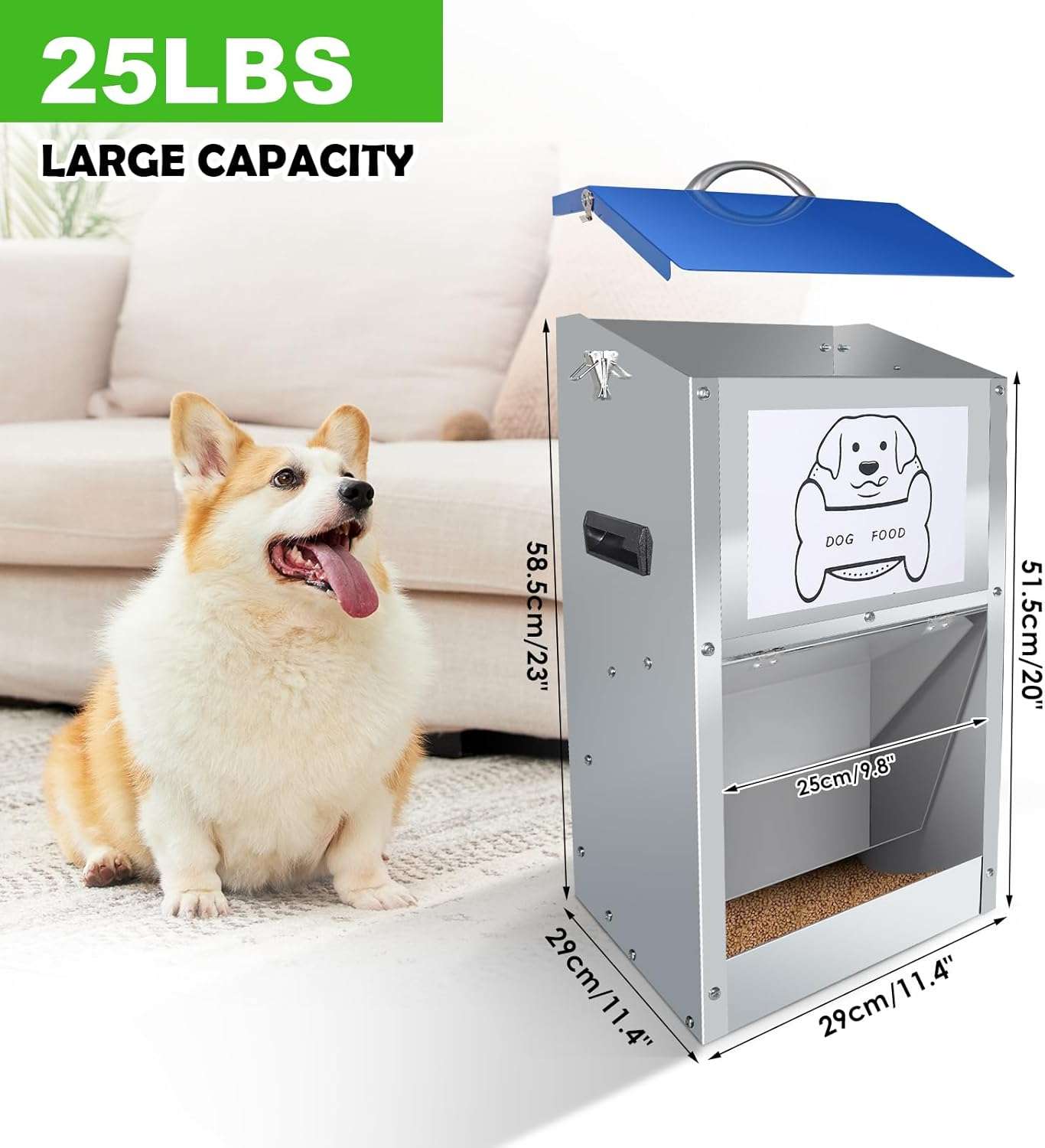 Comedero Automatico por Gravedad para Perros Grandes de 11 kg y 22 kg en Acero Galvanizado - Imagen 6