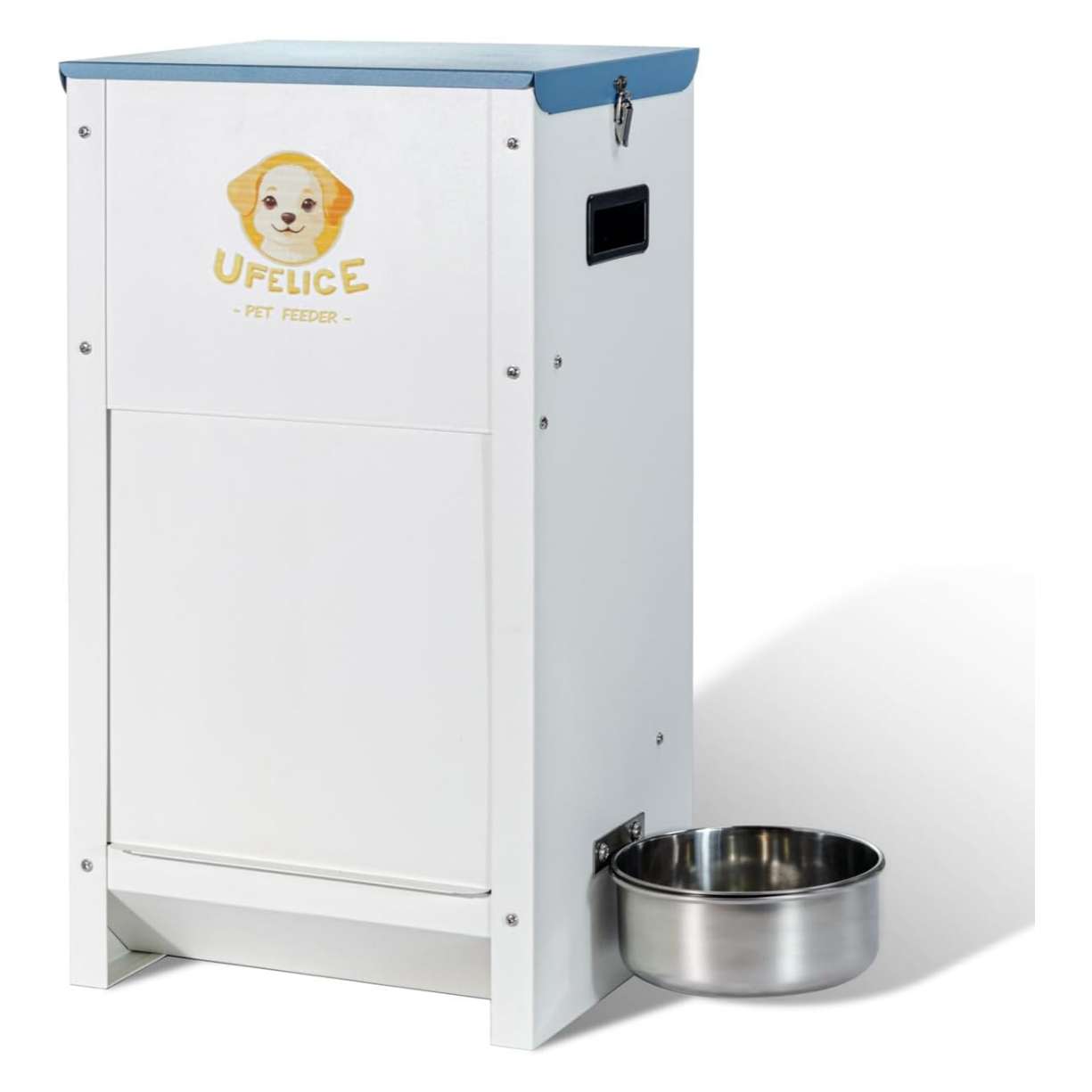 Comedero para perros grandes de acero galvanizado capacidad 11 kilos con sistema de gravedad y cierre magnetico.