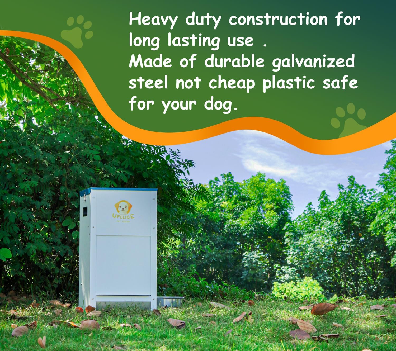 Comedero para perros grandes de acero galvanizado capacidad 11 kilos con sistema de gravedad y cierre magnetico.