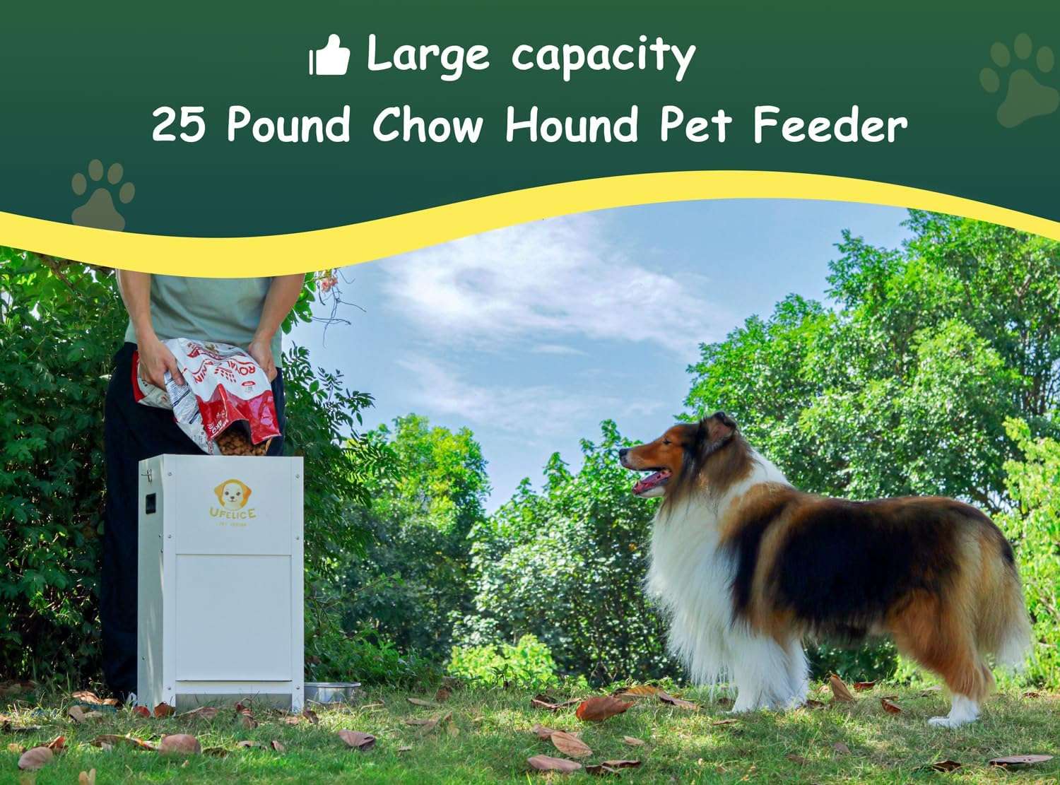 Comedero para perros grandes de acero galvanizado capacidad 11 kilos con sistema de gravedad y cierre magnetico.