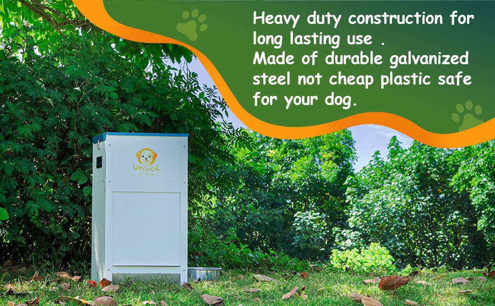 Comedero para perros grandes de acero galvanizado capacidad 11 kilos con sistema de gravedad y cierre magnetico.