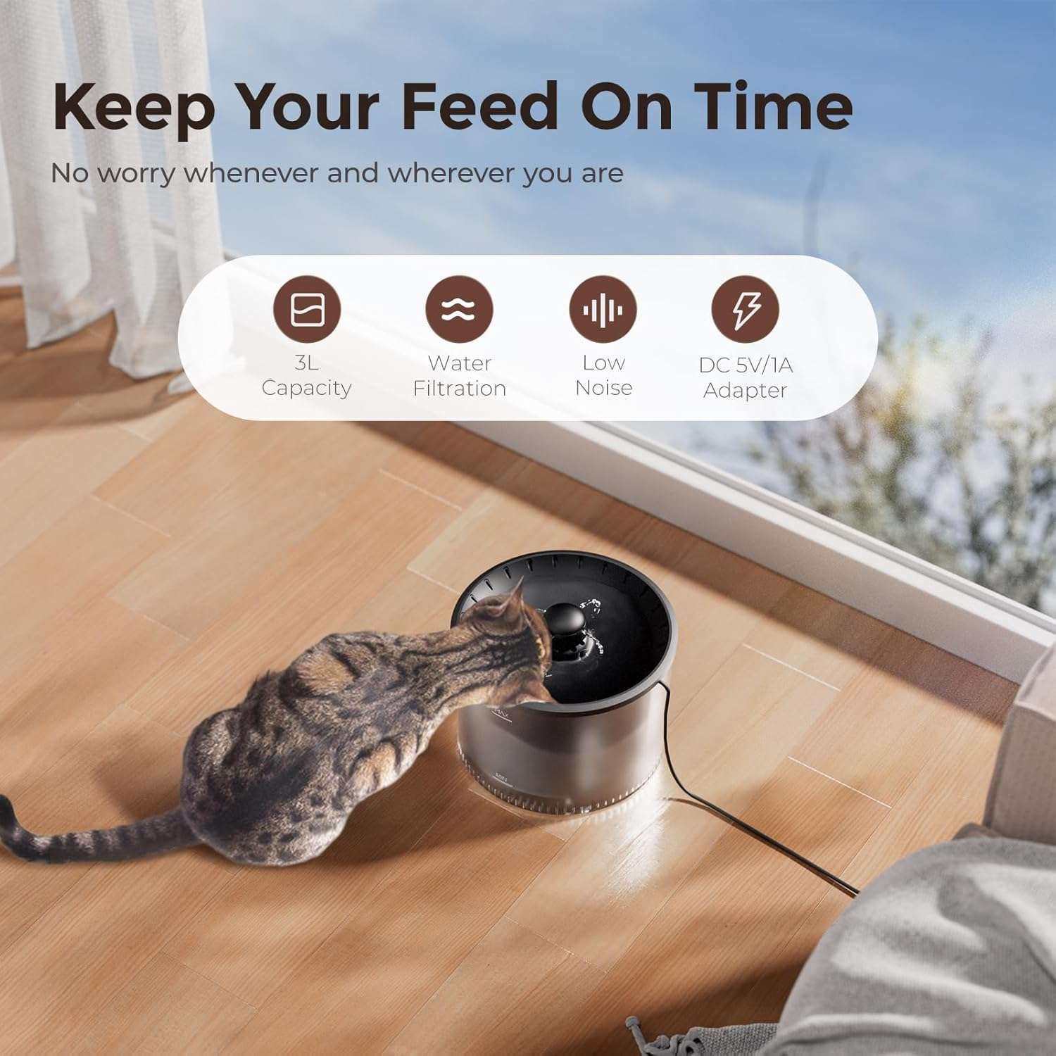Kit de 1.3 kg y 3 litros con WiFi. Permite programar raciones exactas, incluye filtracion de agua avanzada, respaldo de bateria y control total desde el celular para tu mascota.