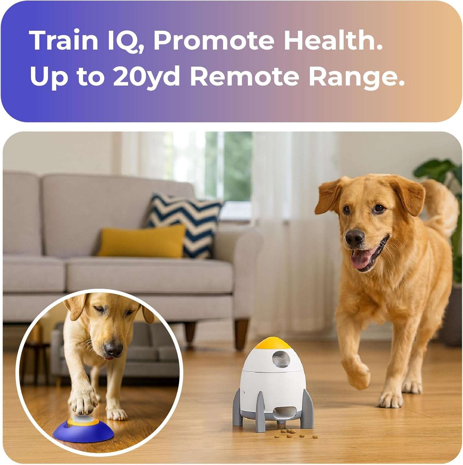 Dispensador de premios blanco interactivo para perros con boton remoto inalambrico y sistema de grabacion de voz para entrenamiento e inteligencia.