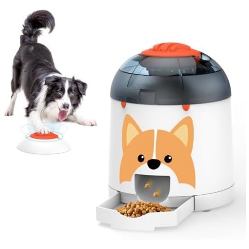 Educador inteligente blanco para perros con boton remoto inalambrico y sistema de premios para reducir ansiedad y mejorar inteligencia.