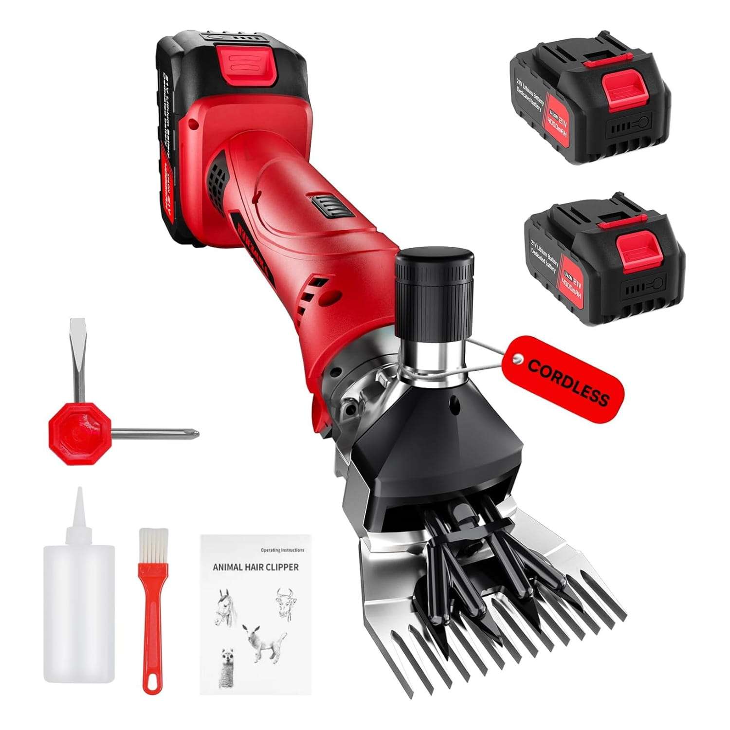 Esquiladora inalambrica de 500W para ovejas con 2 baterias de 4000 mAh. Motor brushless profesional y maletin.