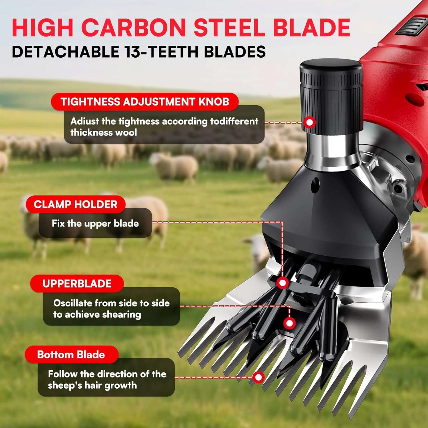 Esquiladora inalambrica de 500W para ovejas con 2 baterias de 4000 mAh. Motor brushless profesional y maletin.
