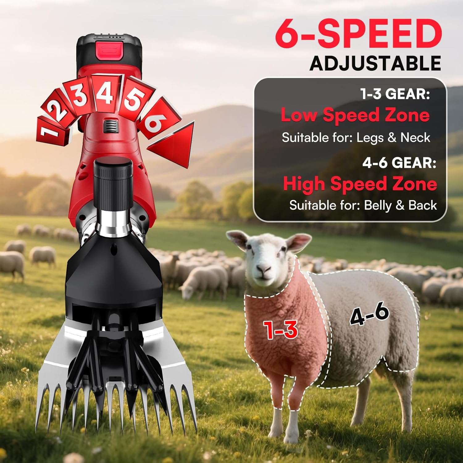 Esquiladora inalambrica de 500W para ovejas con 2 baterias de 4000 mAh. Motor brushless profesional y maletin.