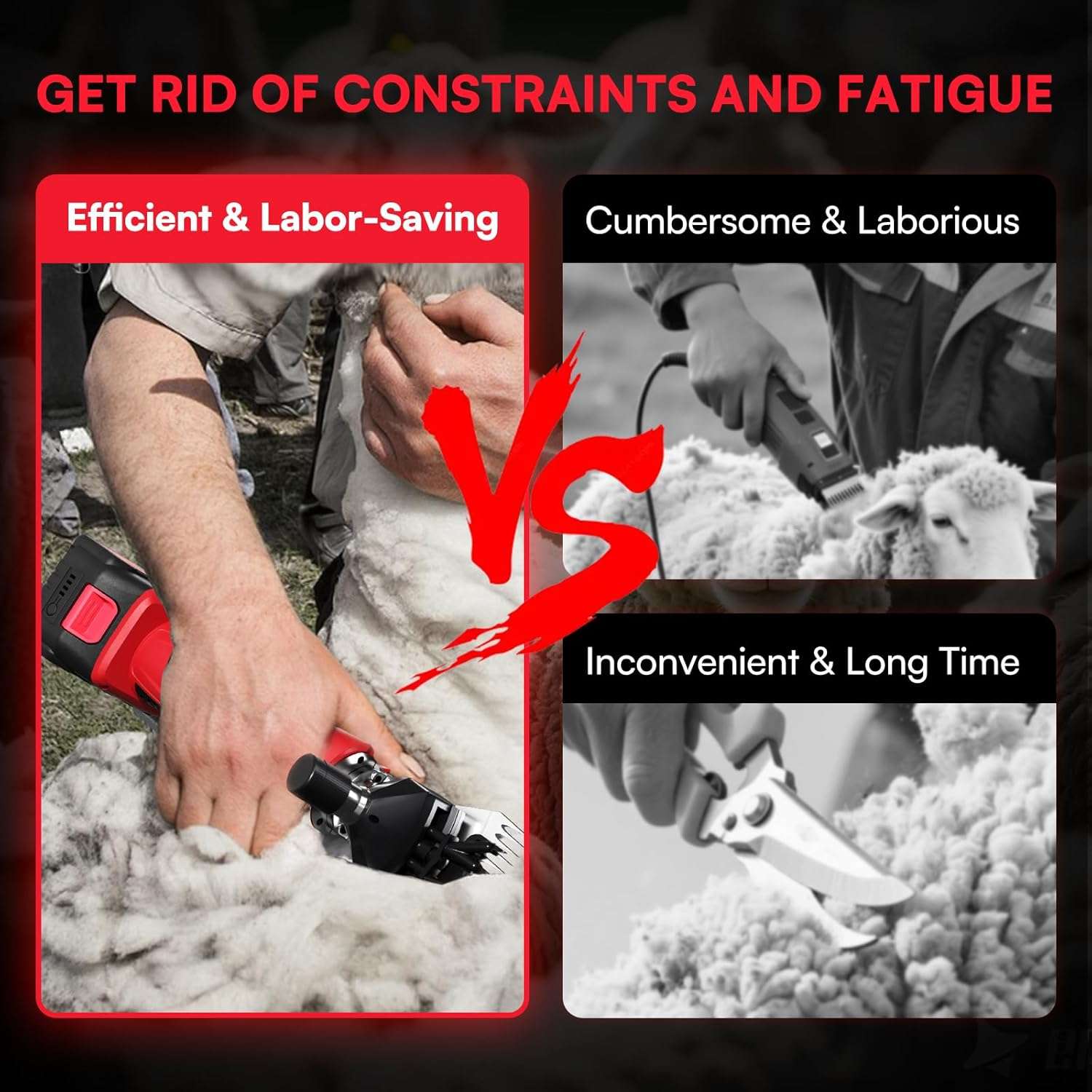 Esquiladora inalambrica de 500W para ovejas con 2 baterias de 4000 mAh. Motor brushless profesional y maletin.