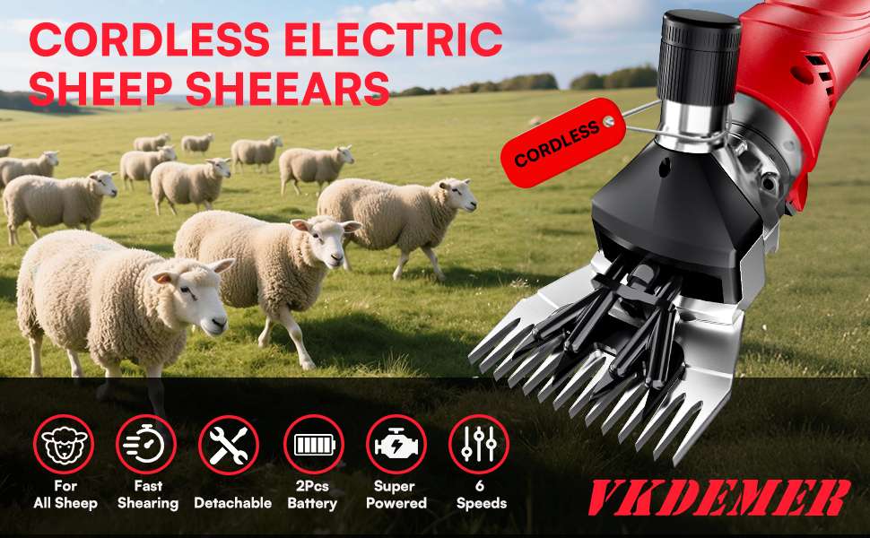 Esquiladora inalambrica de 500W para ovejas con 2 baterias de 4000 mAh. Motor brushless profesional y maletin.