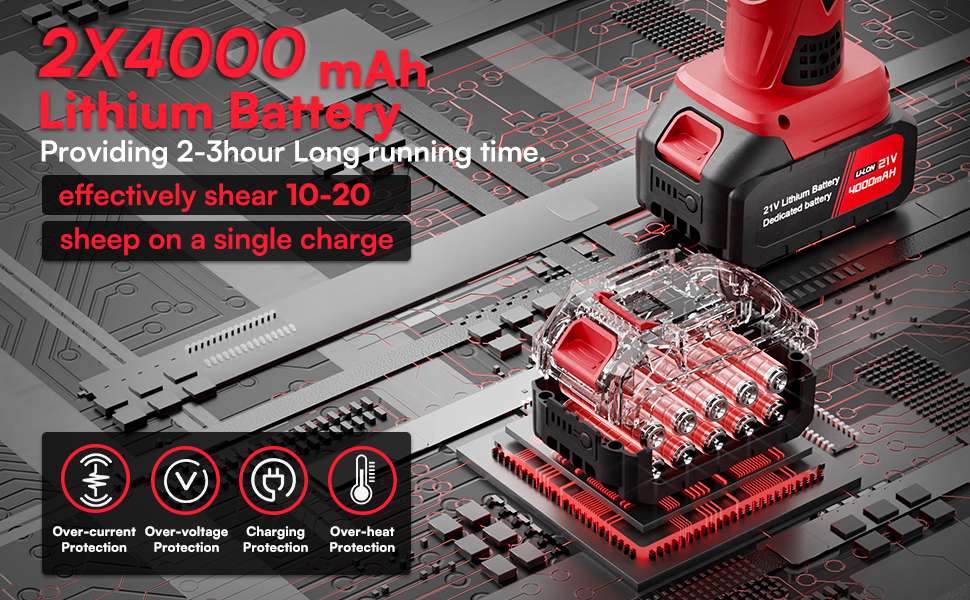 Esquiladora inalambrica de 500W para ovejas con 2 baterias de 4000 mAh. Motor brushless profesional y maletin.